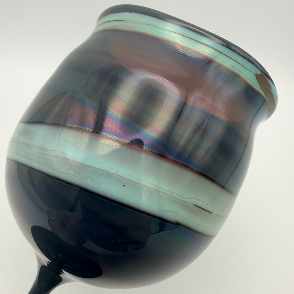 Krauspe Zwiesel Kelch Glas Mundgeblasen I Irisierend Blau Signiert Vintage Glasbläserei G. Krauspe