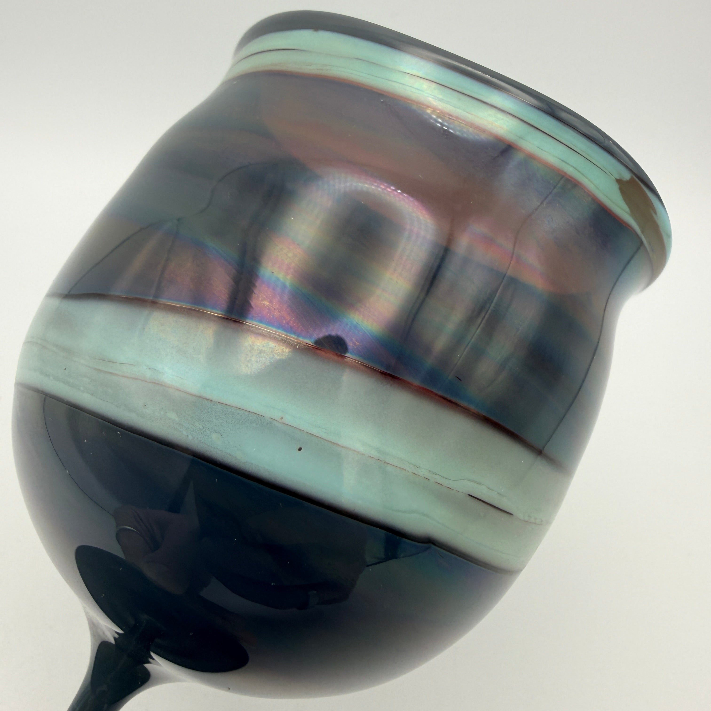 Krauspe Zwiesel Kelch Glas Mundgeblasen I Irisierend Blau Signiert Vintage Glasbläserei G. Krauspe