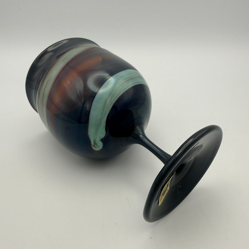 Krauspe Zwiesel Kelch Glas Mundgeblasen I Irisierend Blau Signiert Vintage Glasbläserei G. Krauspe