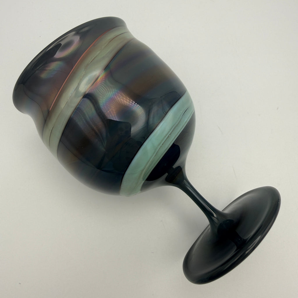 Krauspe Zwiesel Kelch Glas Mundgeblasen I Irisierend Blau Signiert Vintage Glasbläserei G. Krauspe