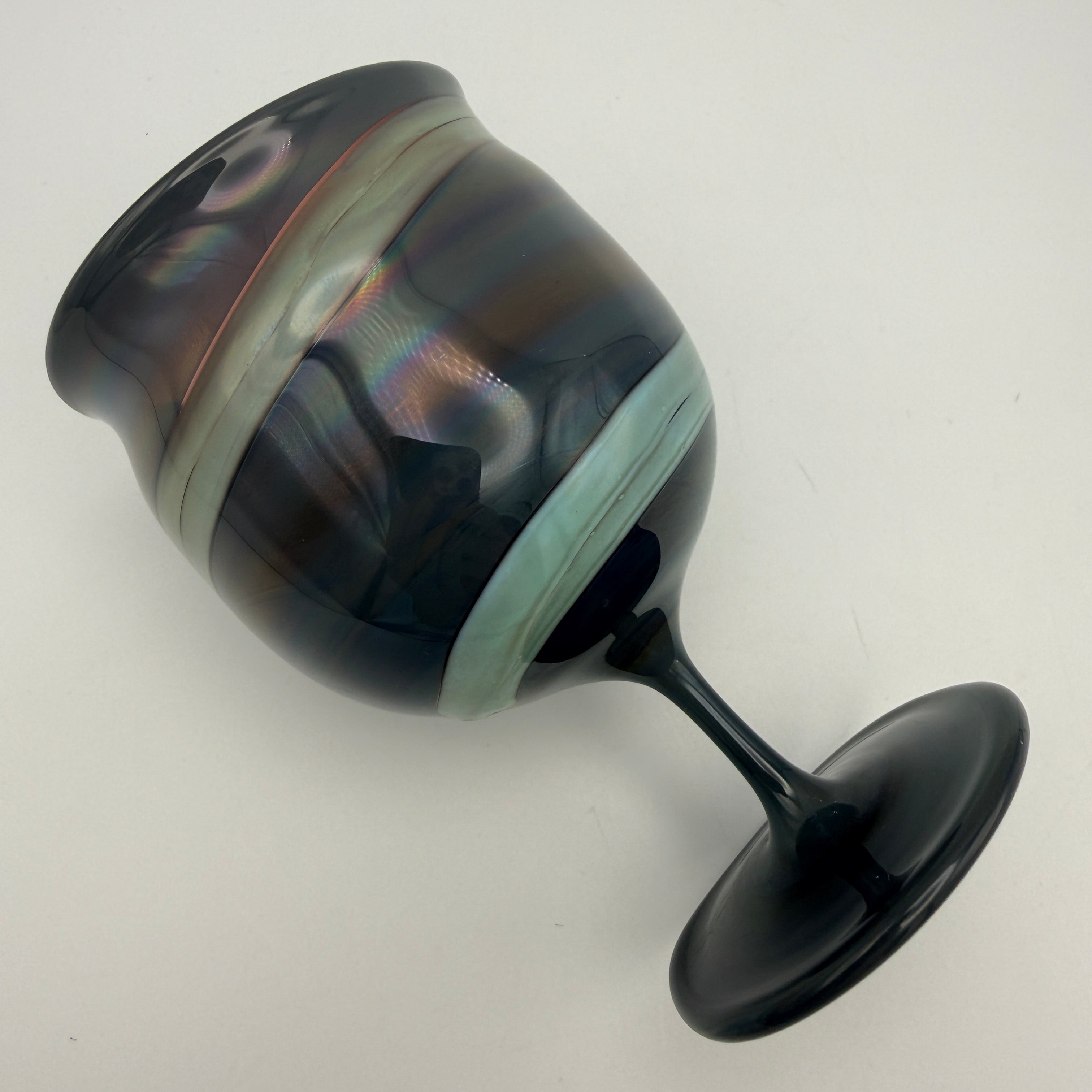 Krauspe Zwiesel Kelch Glas Mundgeblasen I Irisierend Blau Signiert Vintage Glasbläserei G. Krauspe