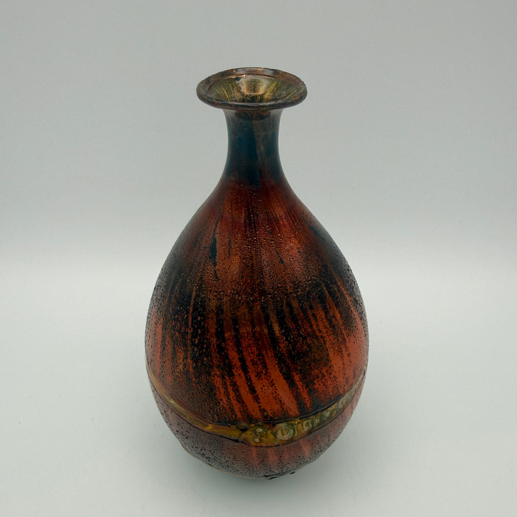 G. Krauspe Zwiesel Glasvase Rot Gelb I Vintage Studioglas Mundgeblasen 14,5cm Glasbläserei G. Krauspe