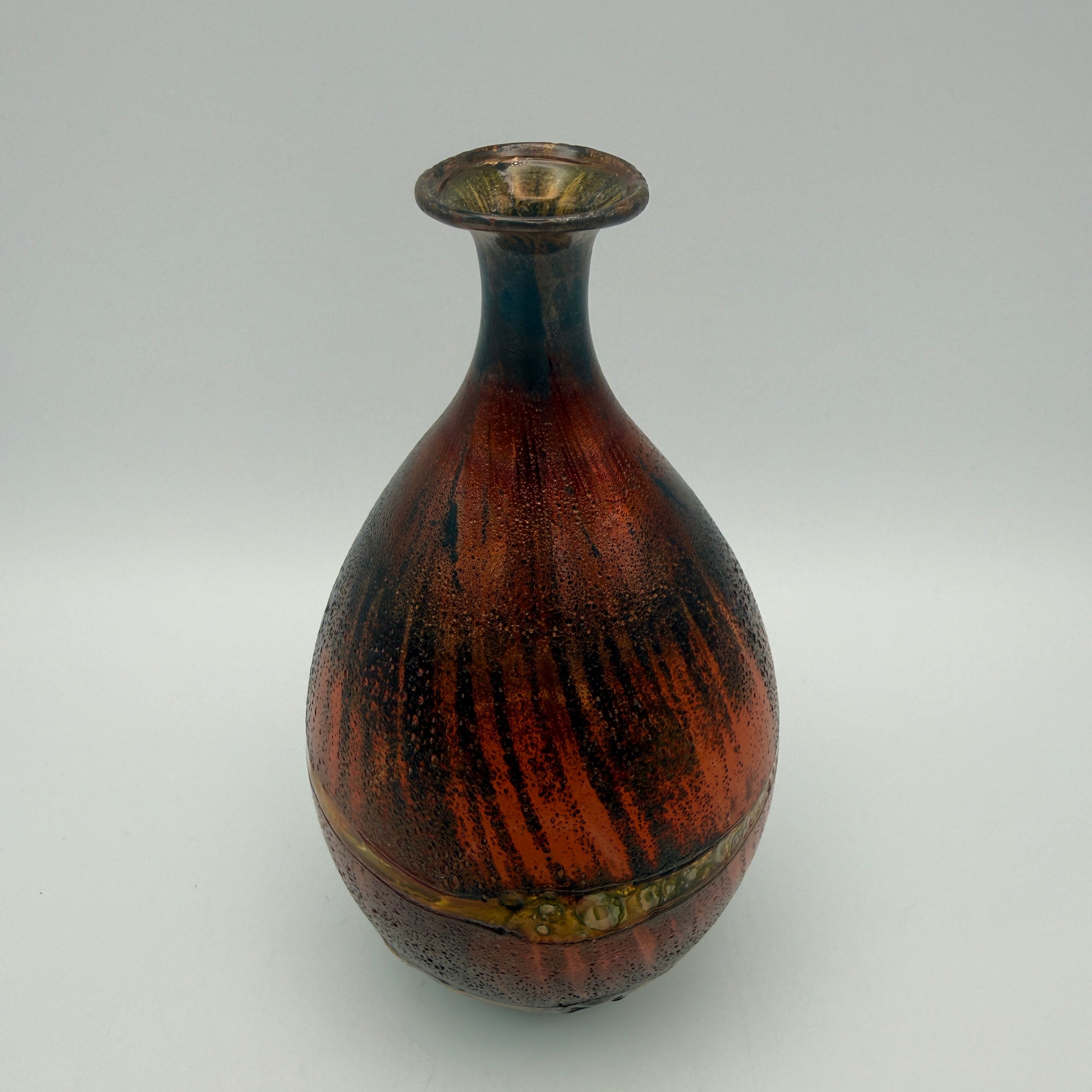 G. Krauspe Zwiesel Glasvase Rot Gelb I Vintage Studioglas Mundgeblasen 14,5cm Glasbläserei G. Krauspe