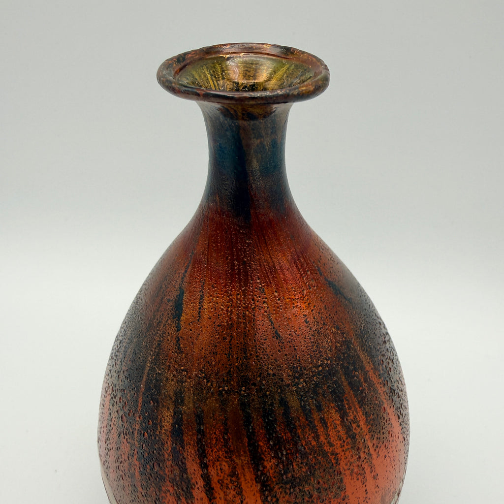 G. Krauspe Zwiesel Glasvase Rot Gelb I Vintage Studioglas Mundgeblasen 14,5cm Glasbläserei G. Krauspe