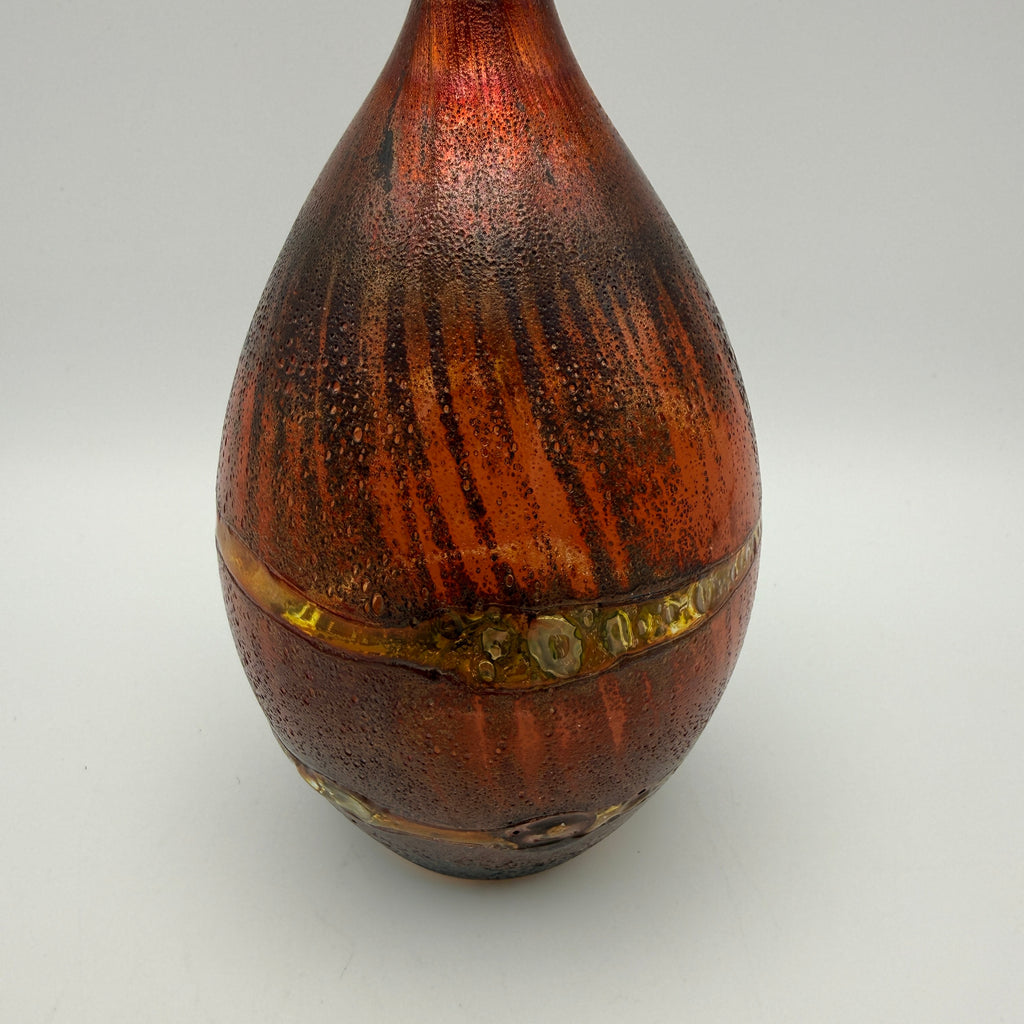G. Krauspe Zwiesel Glasvase Rot Gelb I Vintage Studioglas Mundgeblasen 14,5cm Glasbläserei G. Krauspe