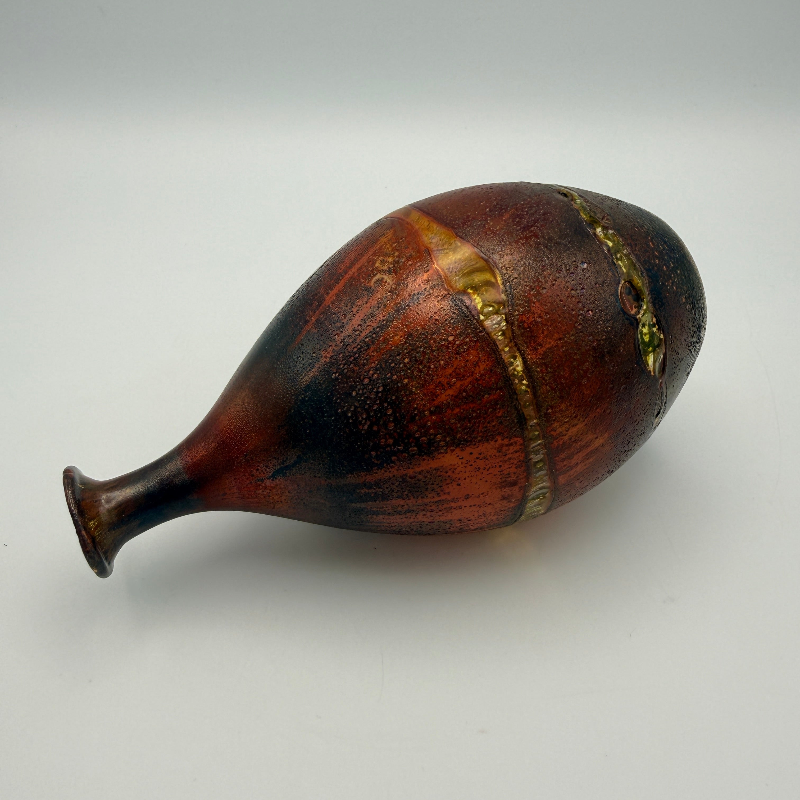 G. Krauspe Zwiesel Glasvase Rot Gelb I Vintage Studioglas Mundgeblasen 14,5cm Glasbläserei G. Krauspe