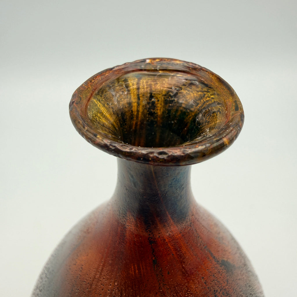 G. Krauspe Zwiesel Glasvase Rot Gelb I Vintage Studioglas Mundgeblasen 14,5cm Glasbläserei G. Krauspe