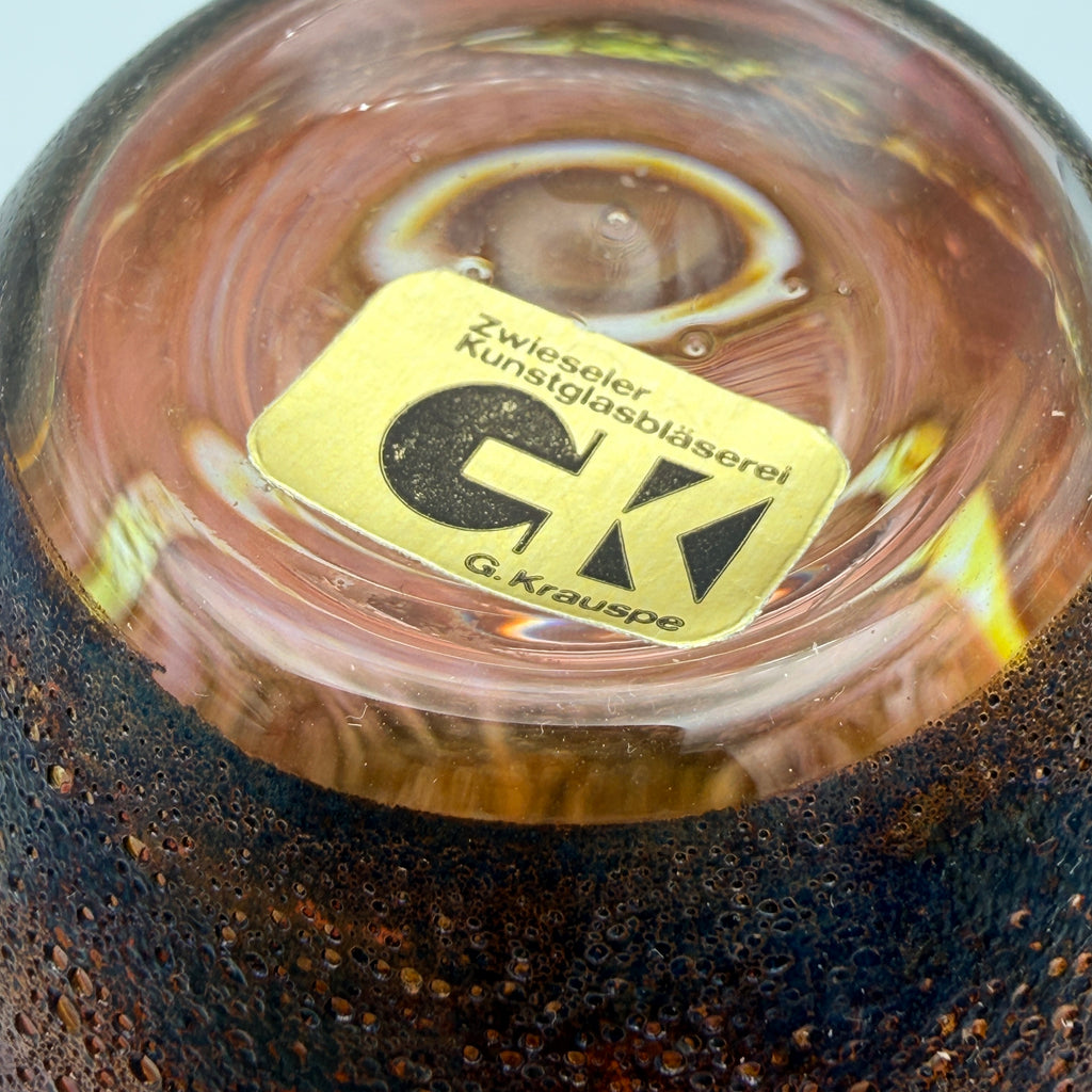 G. Krauspe Zwiesel Glasvase Rot Gelb I Vintage Studioglas Mundgeblasen 14,5cm Glasbläserei G. Krauspe