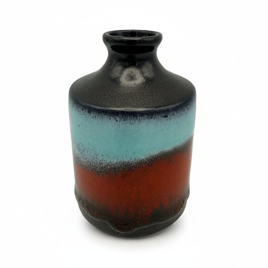 W.-Germany Vase Vintage Pop Art Keramik Schwarz Rot Türkis ca. 1970 Showroom Ansbach