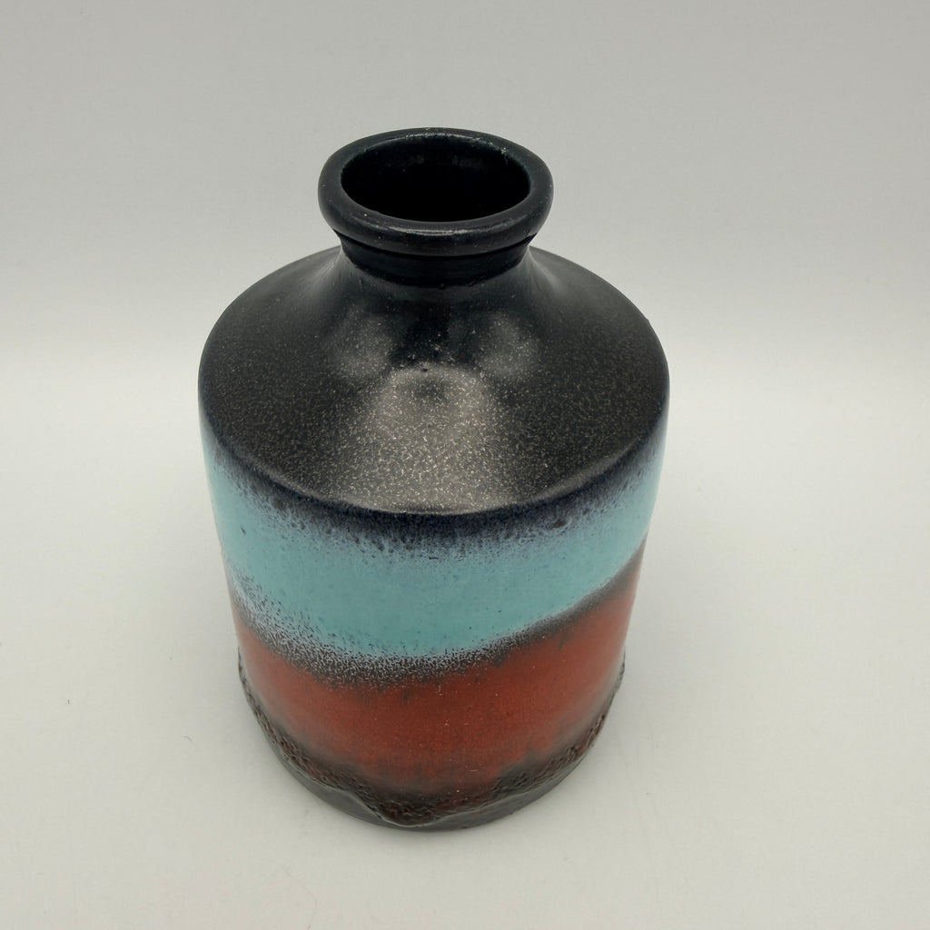 W.-Germany Vase Vintage Pop Art Keramik Schwarz Rot Türkis ca. 1970 Showroom Ansbach