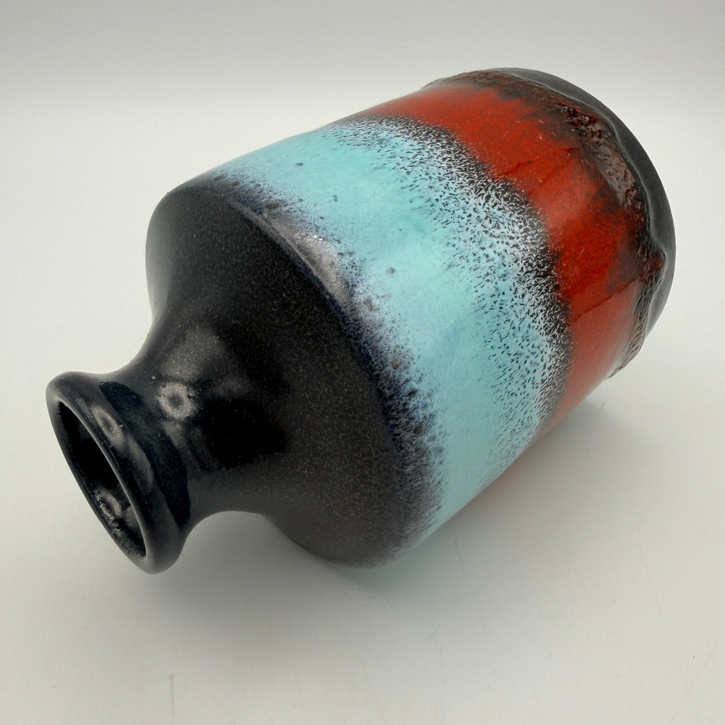 W.-Germany Vase Vintage Pop Art Keramik Schwarz Rot Türkis ca. 1970 Showroom Ansbach