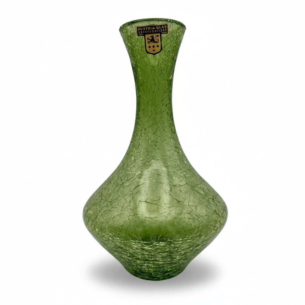 Austria Glas Schneegattern Vase Craquele I Grün Eisglas Vintage ca. 1970 Austria-Glas Schneegattern