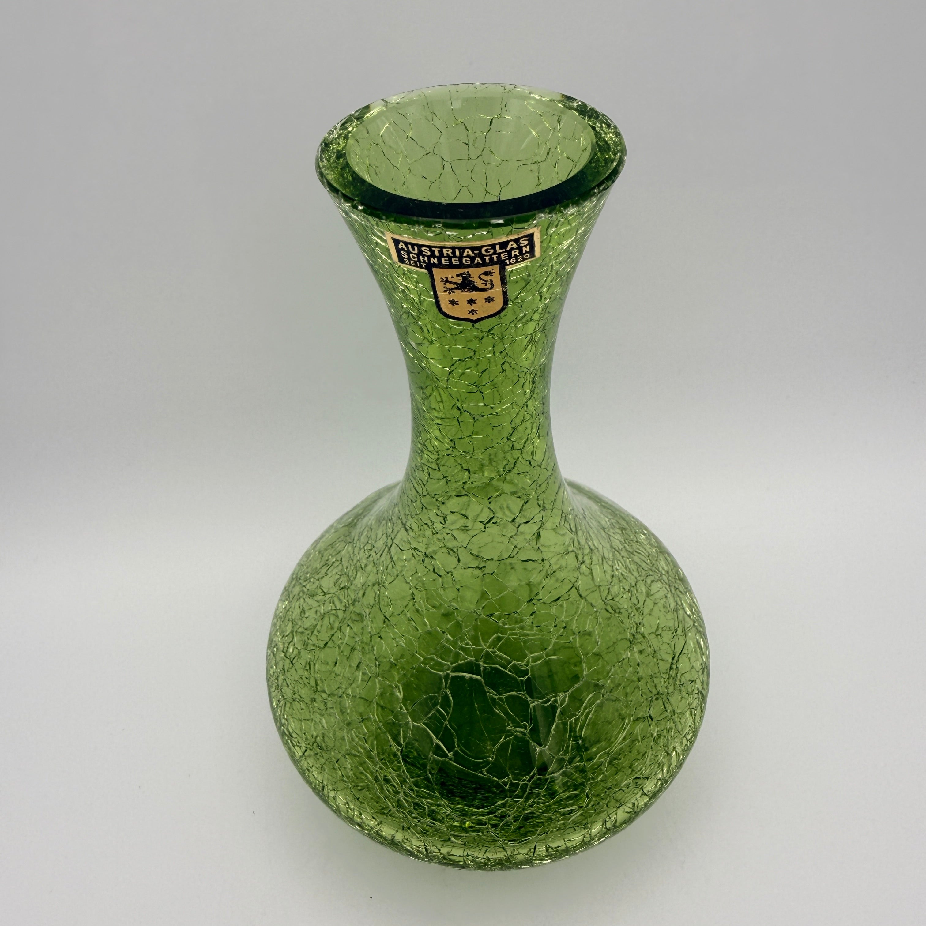 Austria Glas Schneegattern Vase Craquele I Grün Eisglas Vintage ca. 1970 Austria-Glas Schneegattern