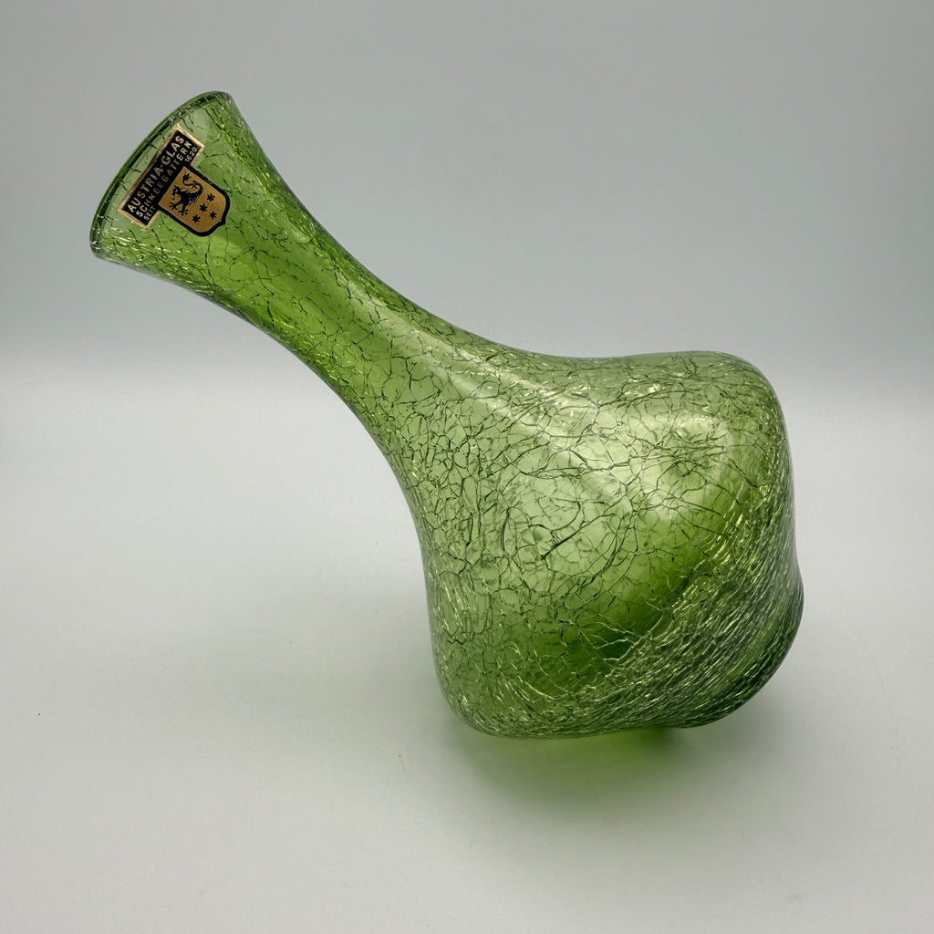 Austria Glas Schneegattern Vase Craquele I Grün Eisglas Vintage ca. 1970 Austria-Glas Schneegattern