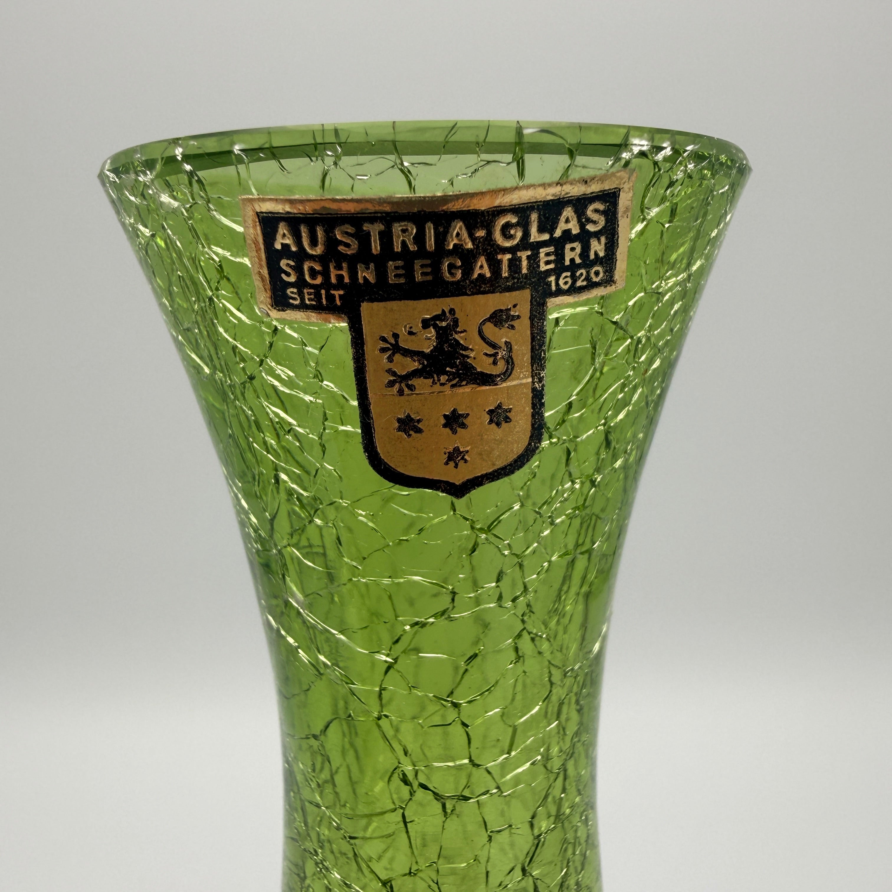 Austria Glas Schneegattern Vase Craquele I Grün Eisglas Vintage ca. 1970 Austria-Glas Schneegattern