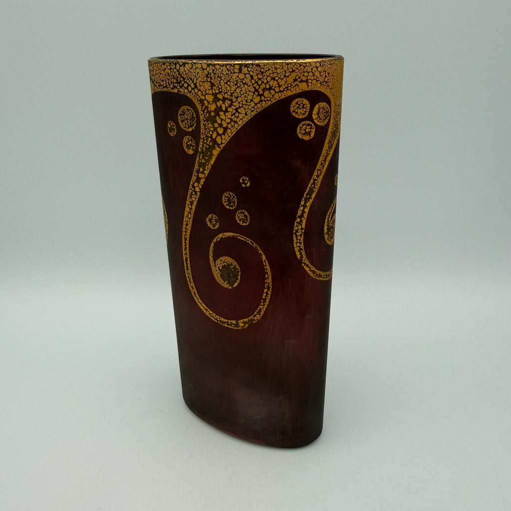 Glasvase Oval Weinrot Gold I Jugendstil-Stil Dekovase Satinglas Vintage Showroom Ansbach