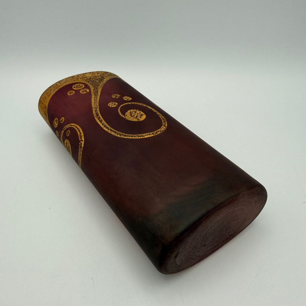 Glasvase Oval Weinrot Gold I Jugendstil-Stil Dekovase Satinglas Vintage Showroom Ansbach