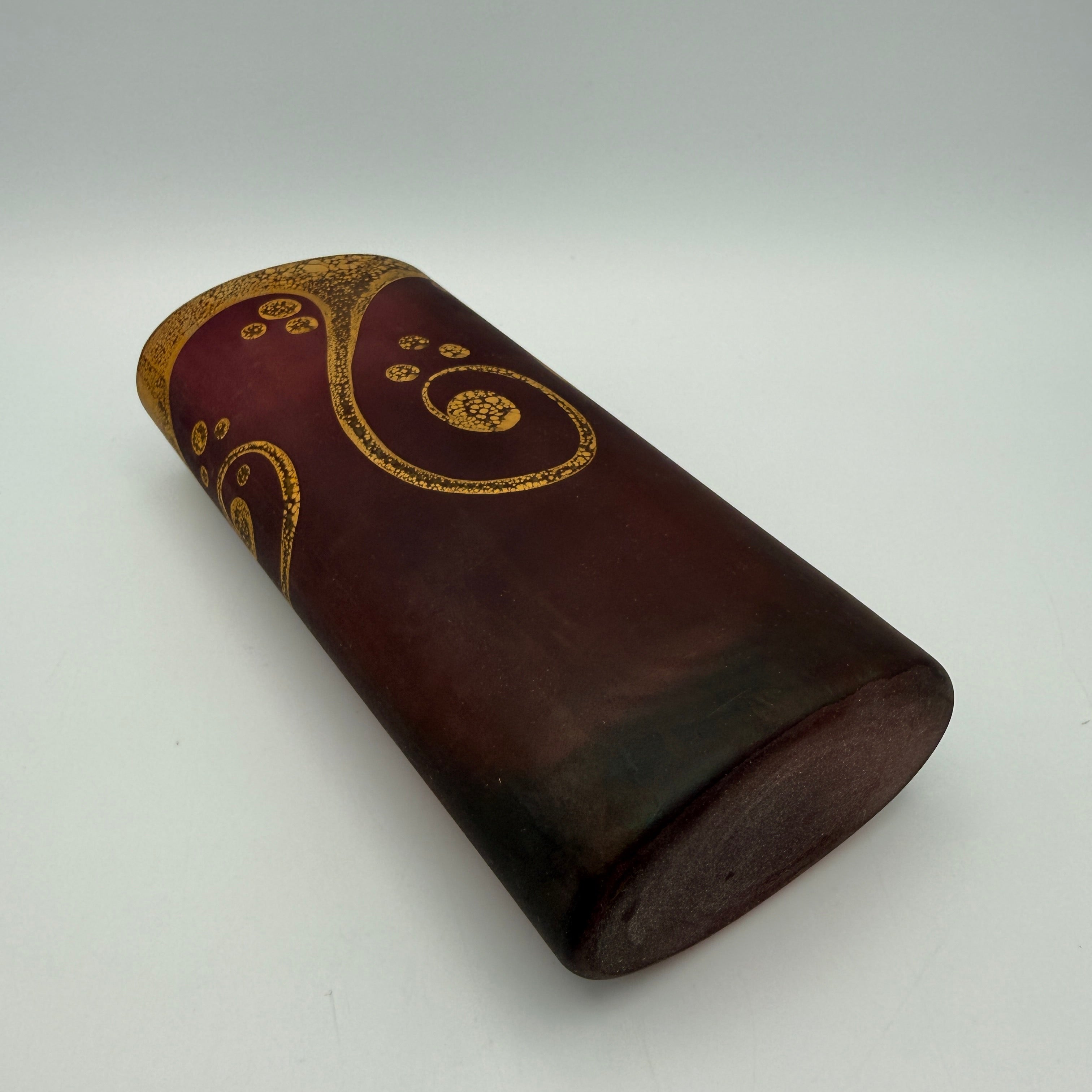 Glasvase Oval Weinrot Gold I Jugendstil-Stil Dekovase Satinglas Vintage Showroom Ansbach