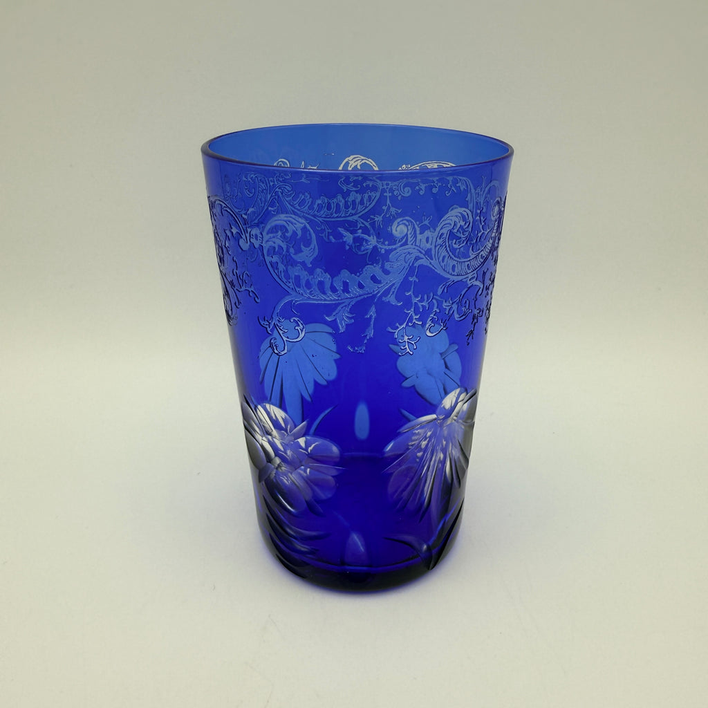 Überfang Becher Kobaltblau I Historismus Biedermeier Glas antik ca. 1900 Showroom Ansbach