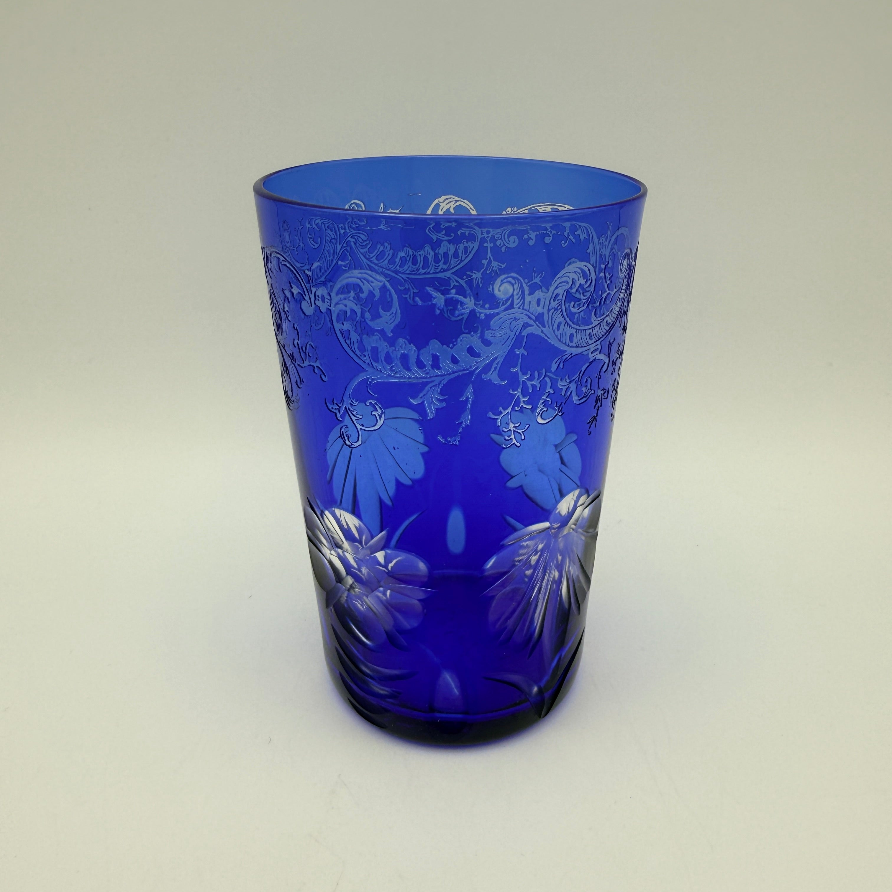 Überfang Becher Kobaltblau I Historismus Biedermeier Glas antik ca. 1900 Showroom Ansbach