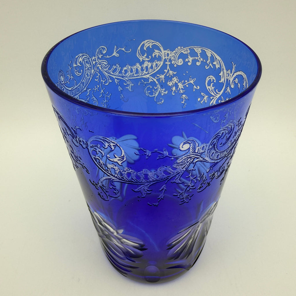 Überfang Becher Kobaltblau I Historismus Biedermeier Glas antik ca. 1900 Showroom Ansbach