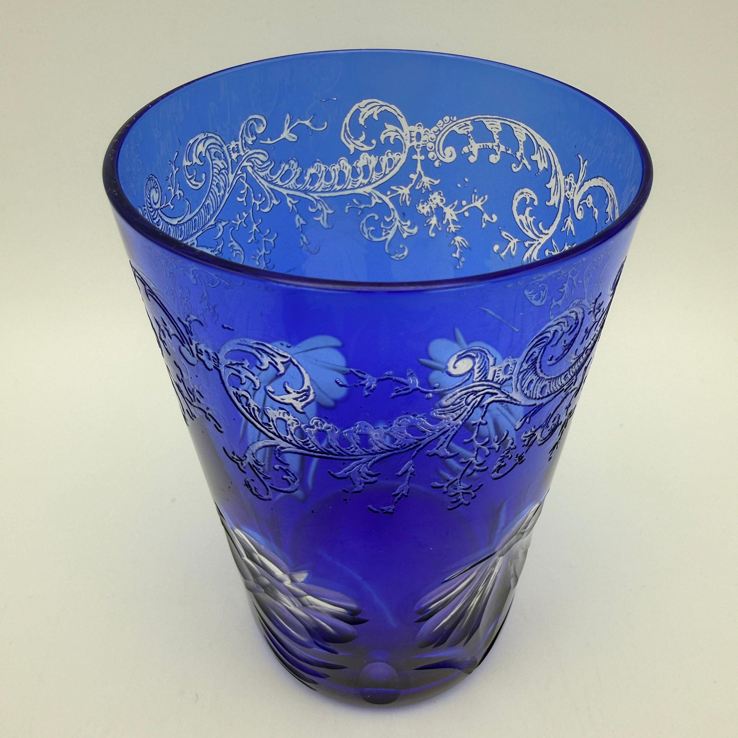 Überfang Becher Kobaltblau I Historismus Biedermeier Glas antik ca. 1900 Showroom Ansbach