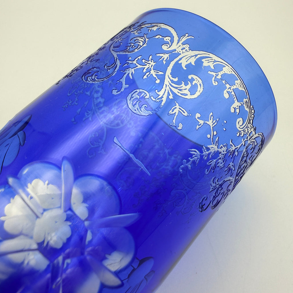 Überfang Becher Kobaltblau I Historismus Biedermeier Glas antik ca. 1900 Showroom Ansbach