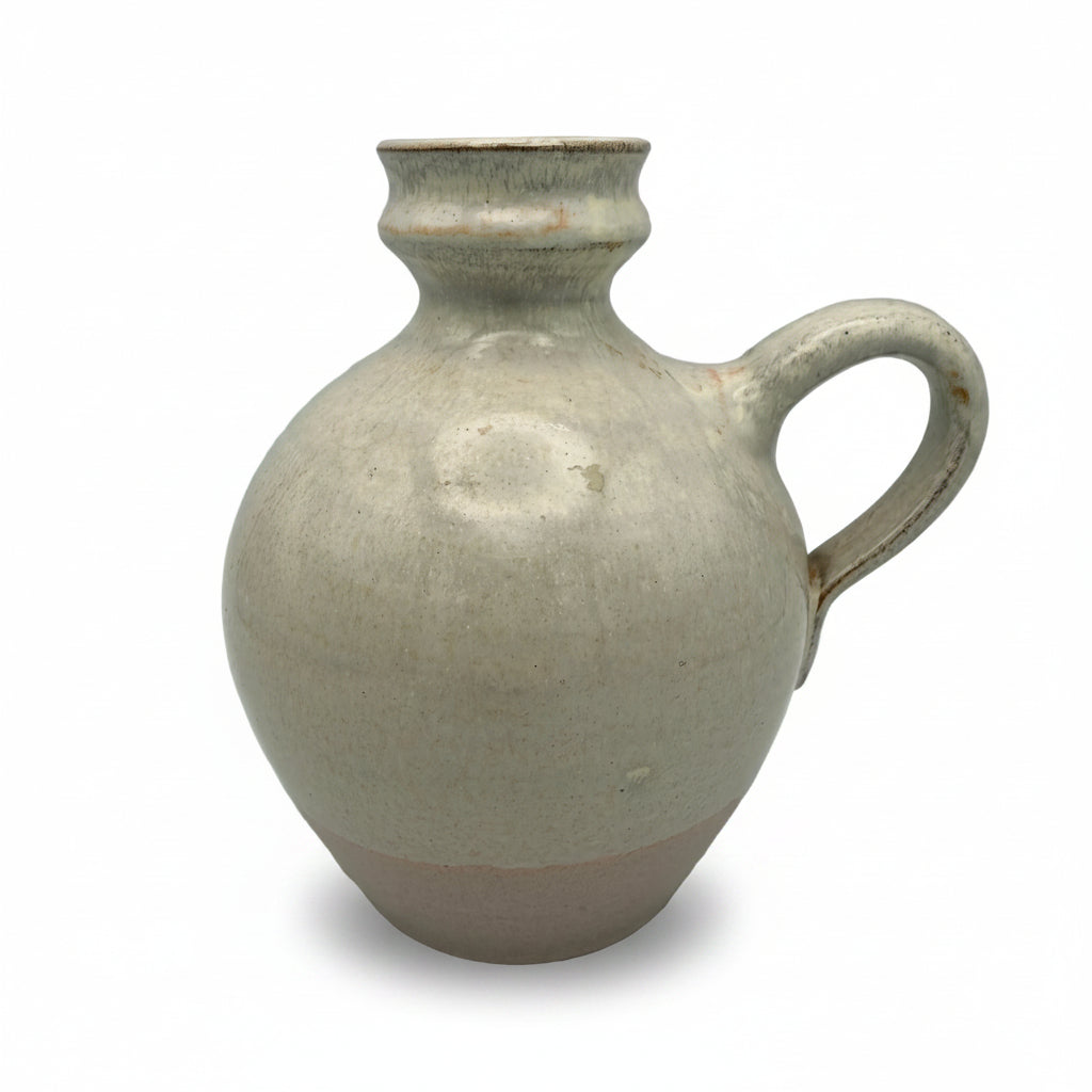 Studiokeramik Henkelvase Cremeweiß Rosé I 1980er Vintage Kugelvase Signiert Showroom Ansbach