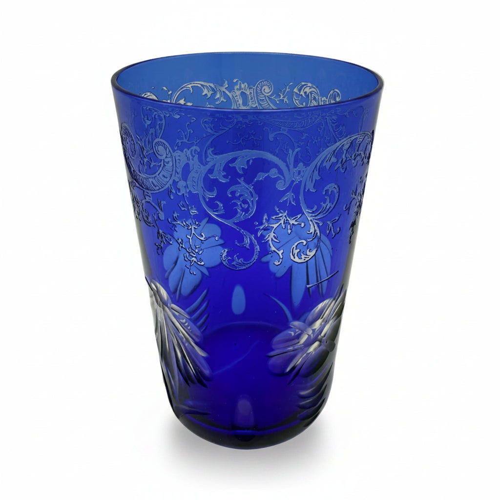 Überfang Becher Kobaltblau I Historismus Biedermeier Glas antik ca. 1900 Showroom Ansbach
