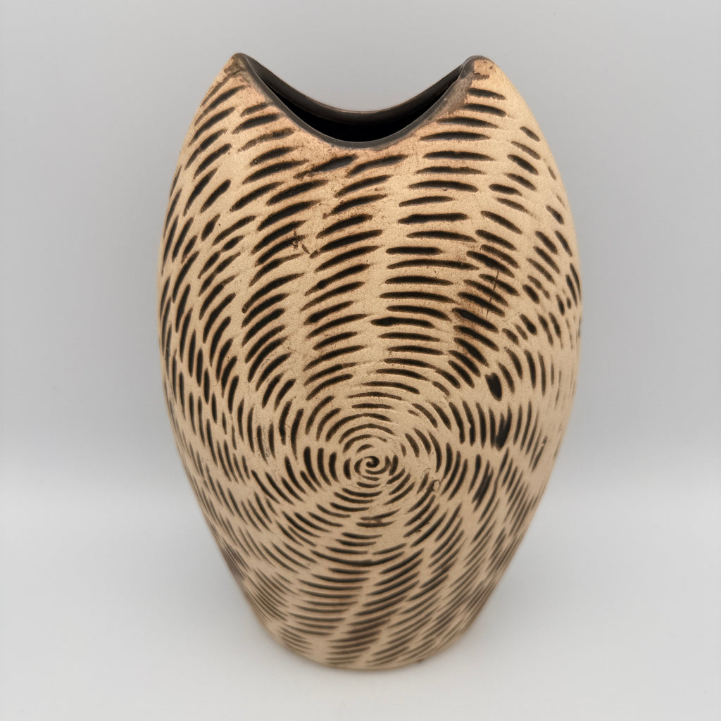 Moderne Kunstkeramik Vase Beige Braun I Spiraldekor Organisch Vintage 1980 Showroom Ansbach
