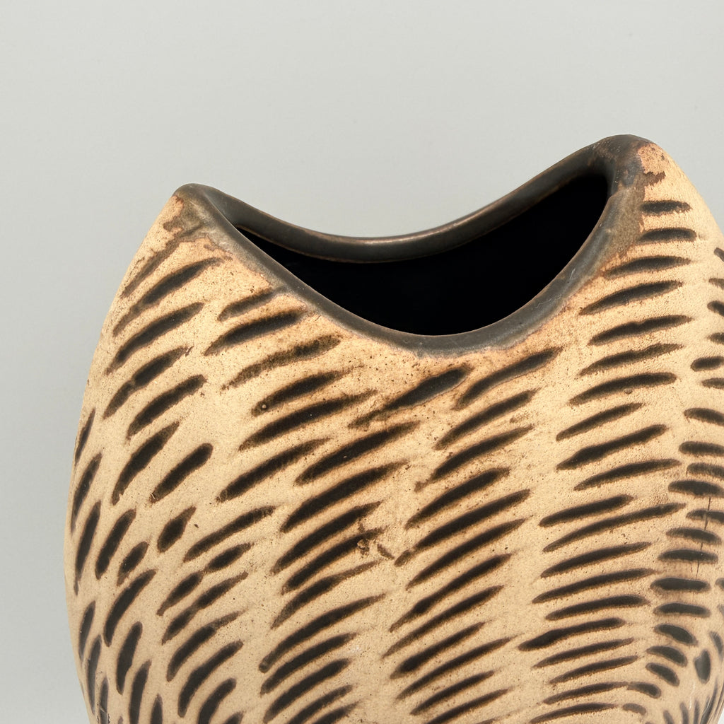 Moderne Kunstkeramik Vase Beige Braun I Spiraldekor Organisch Vintage 1980 Showroom Ansbach