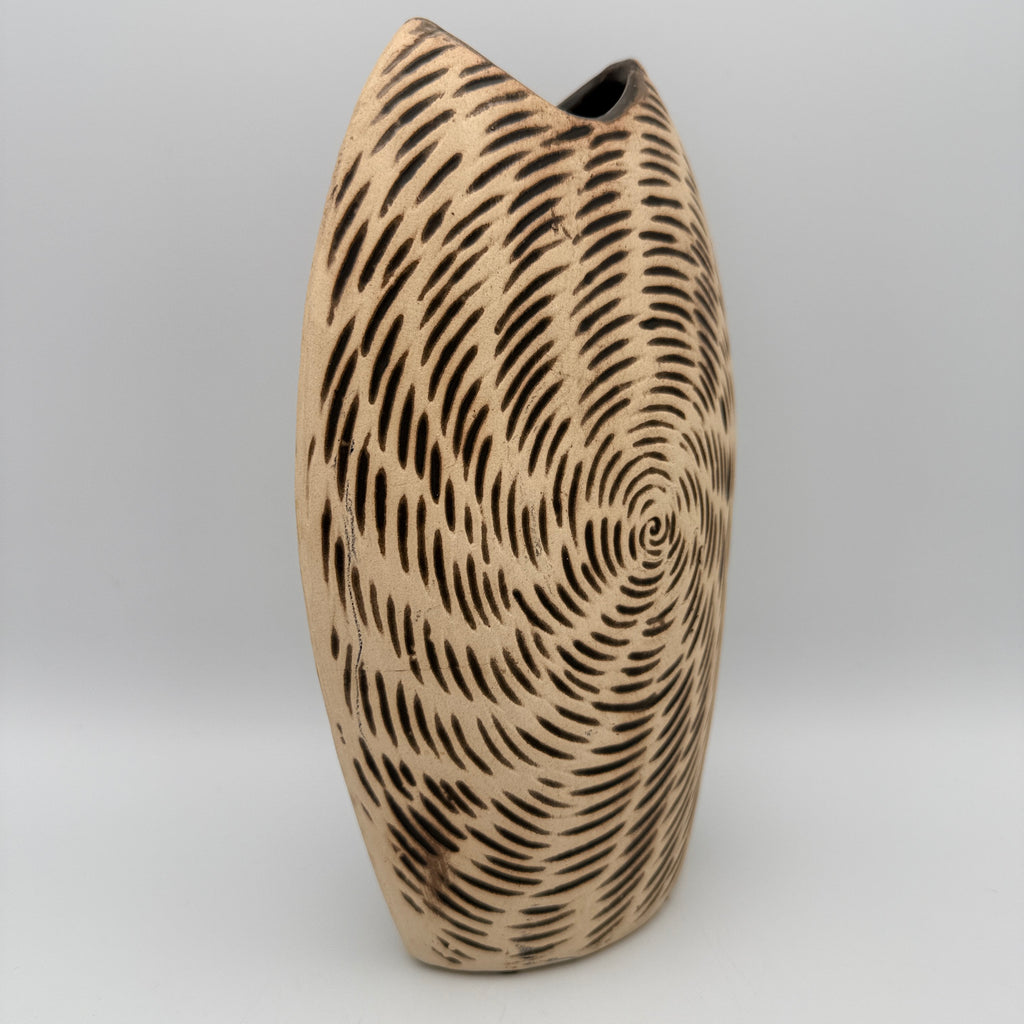 Moderne Kunstkeramik Vase Beige Braun I Spiraldekor Organisch Vintage 1980 Showroom Ansbach