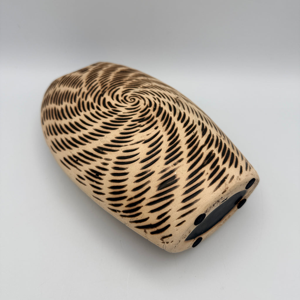 Moderne Kunstkeramik Vase Beige Braun I Spiraldekor Organisch Vintage 1980 Showroom Ansbach