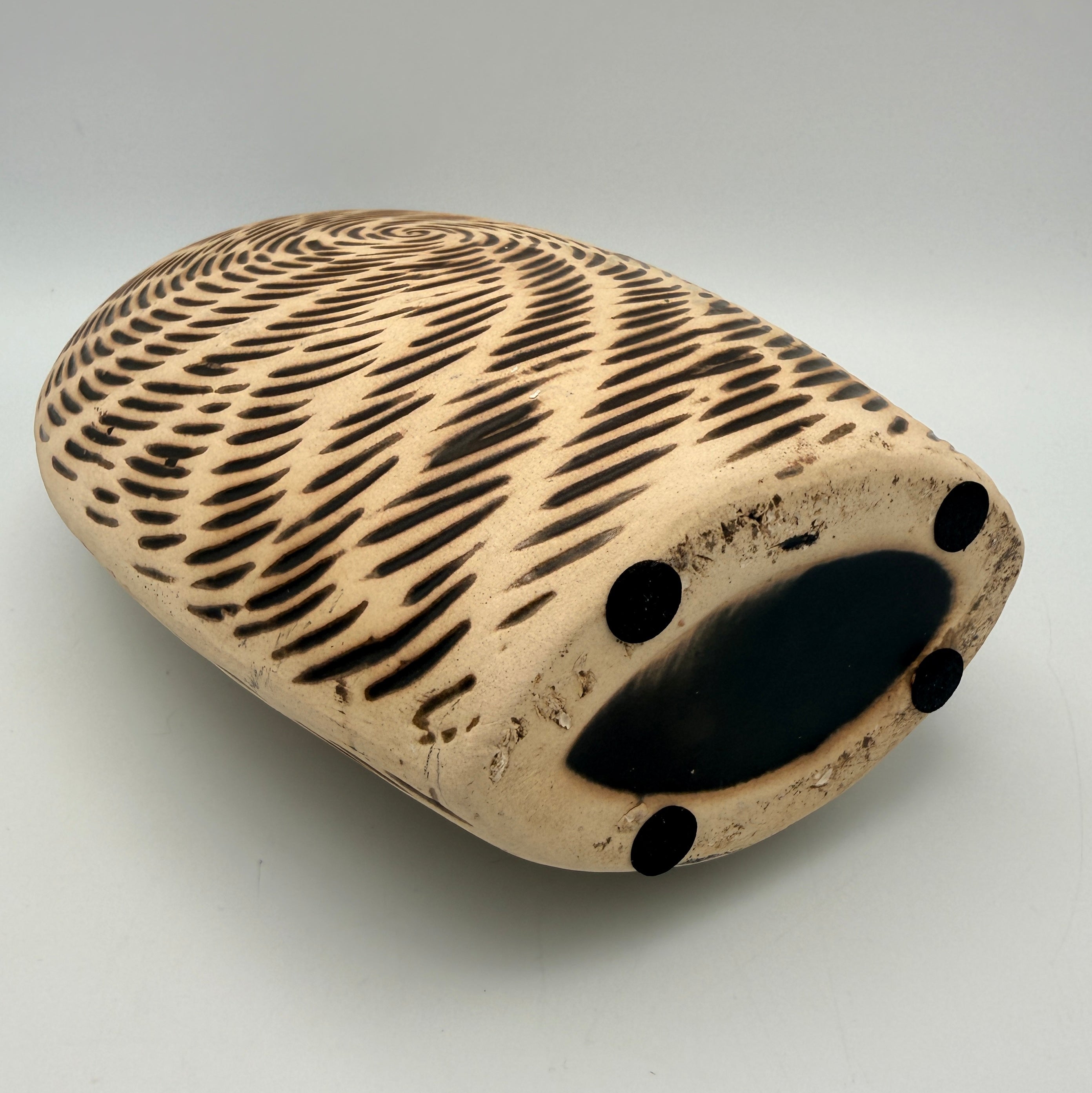 Moderne Kunstkeramik Vase Beige Braun I Spiraldekor Organisch Vintage 1980 Showroom Ansbach