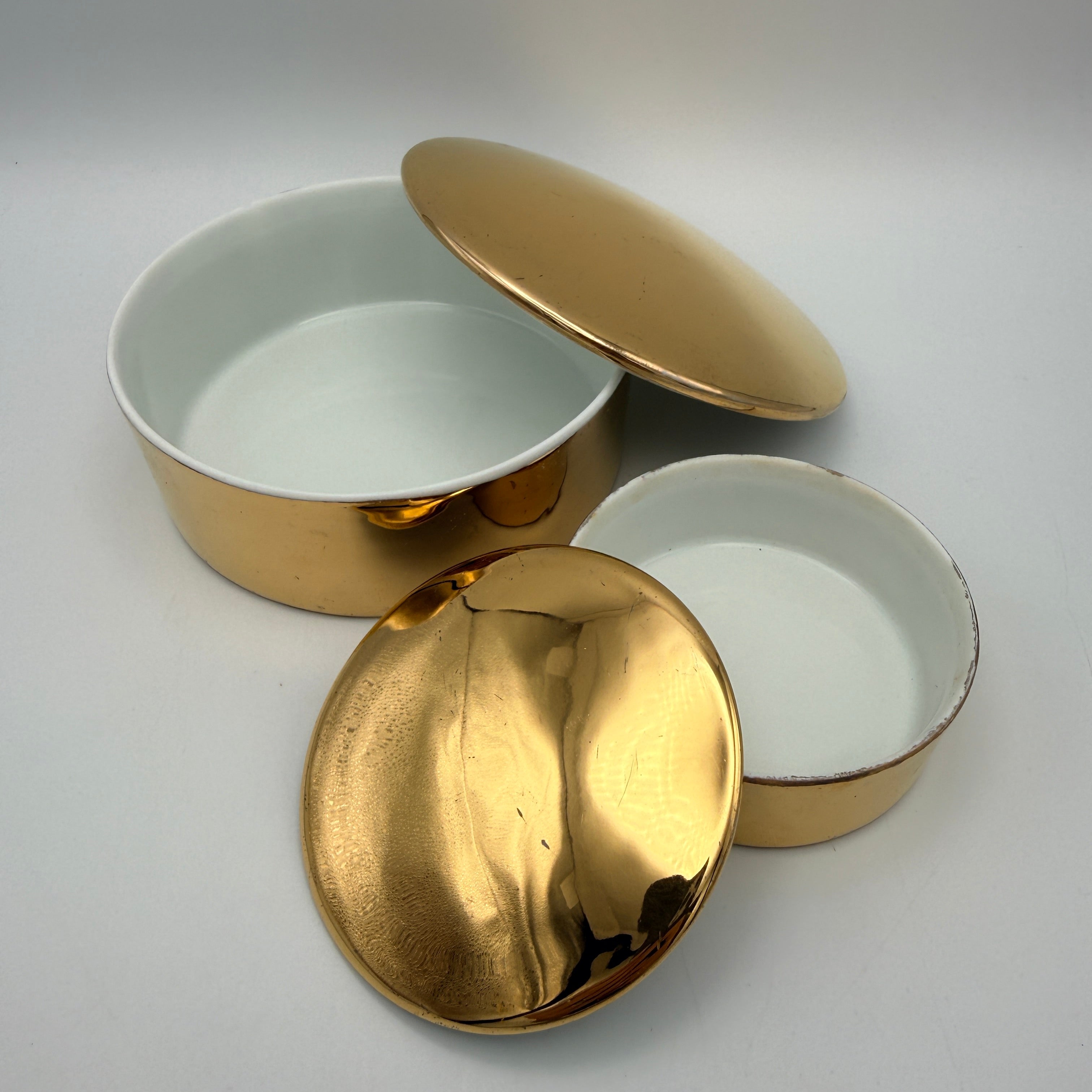 Limoges Porzellan 2er Set Dosen Gold Giraud Paris Schmuckdose Vintage um 1970 Limoges