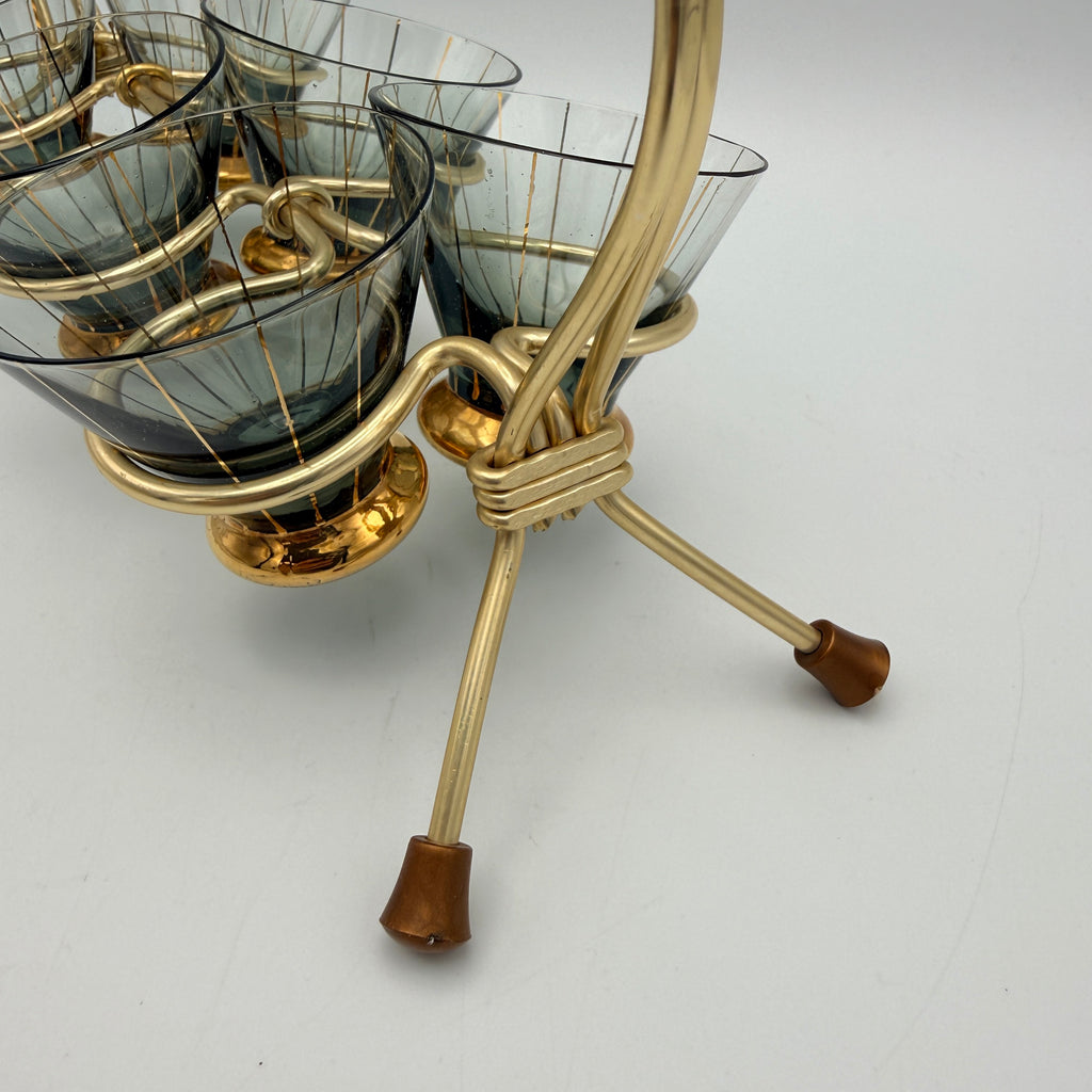 6x Mid Century Likoerglaeser Set Messing Staender Bambus I Vintage 1950er Showroom Ansbach