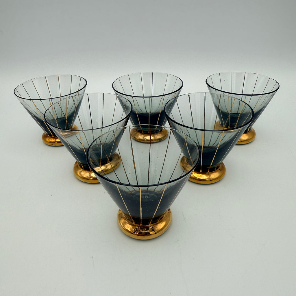 6x Mid Century Likoerglaeser Set Messing Staender Bambus I Vintage 1950er Showroom Ansbach