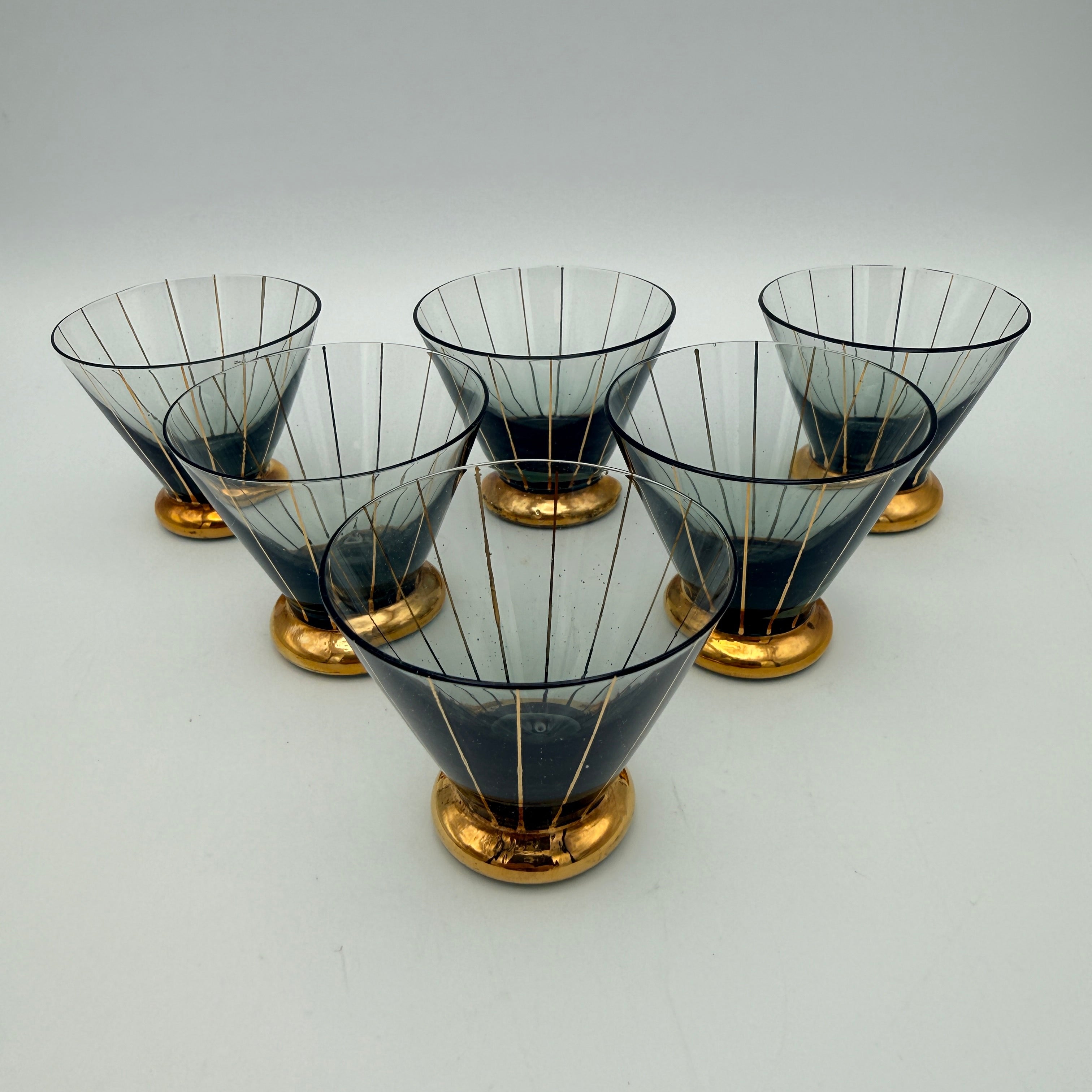 6x Mid Century Likoerglaeser Set Messing Staender Bambus I Vintage 1950er Showroom Ansbach