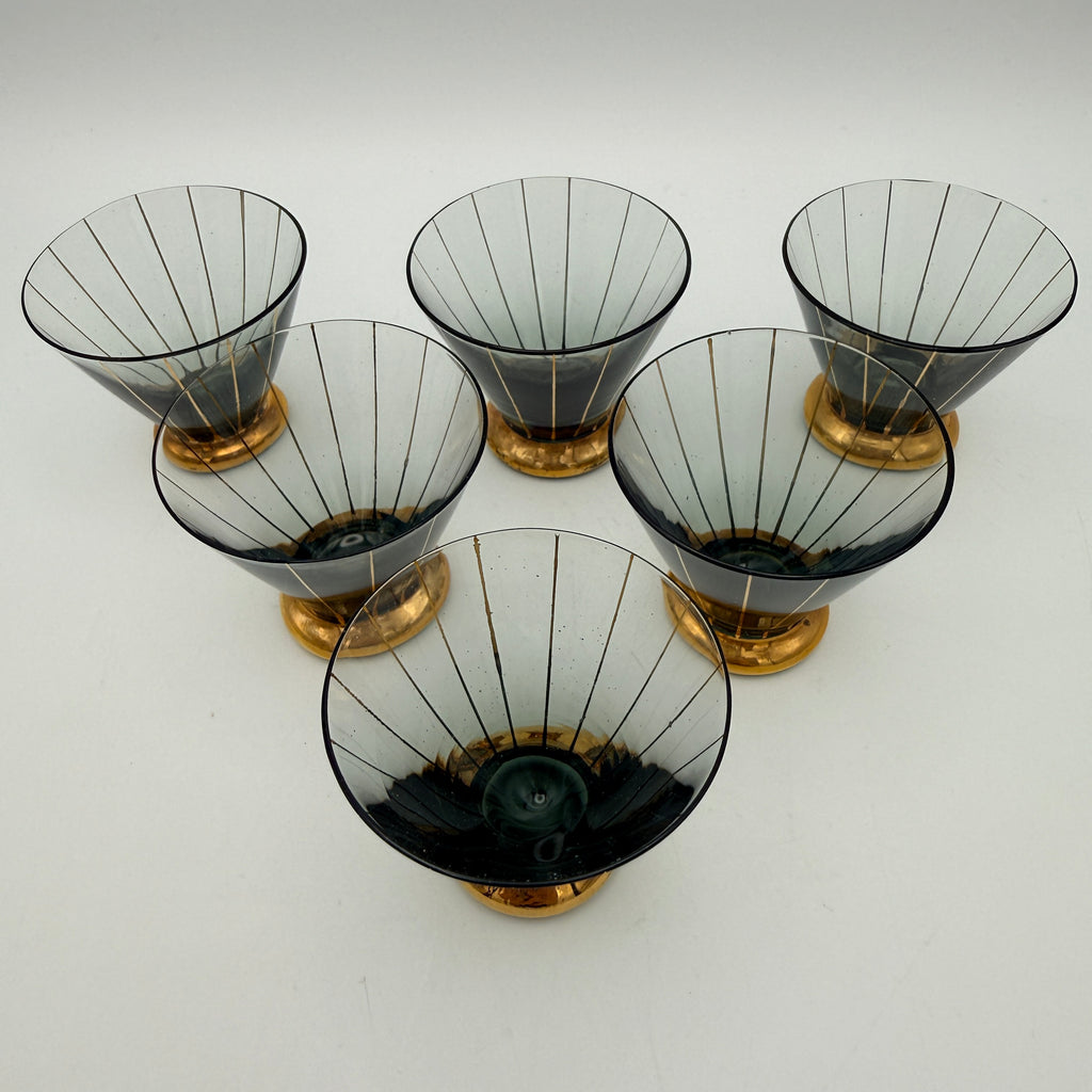 6x Mid Century Likoerglaeser Set Messing Staender Bambus I Vintage 1950er Showroom Ansbach