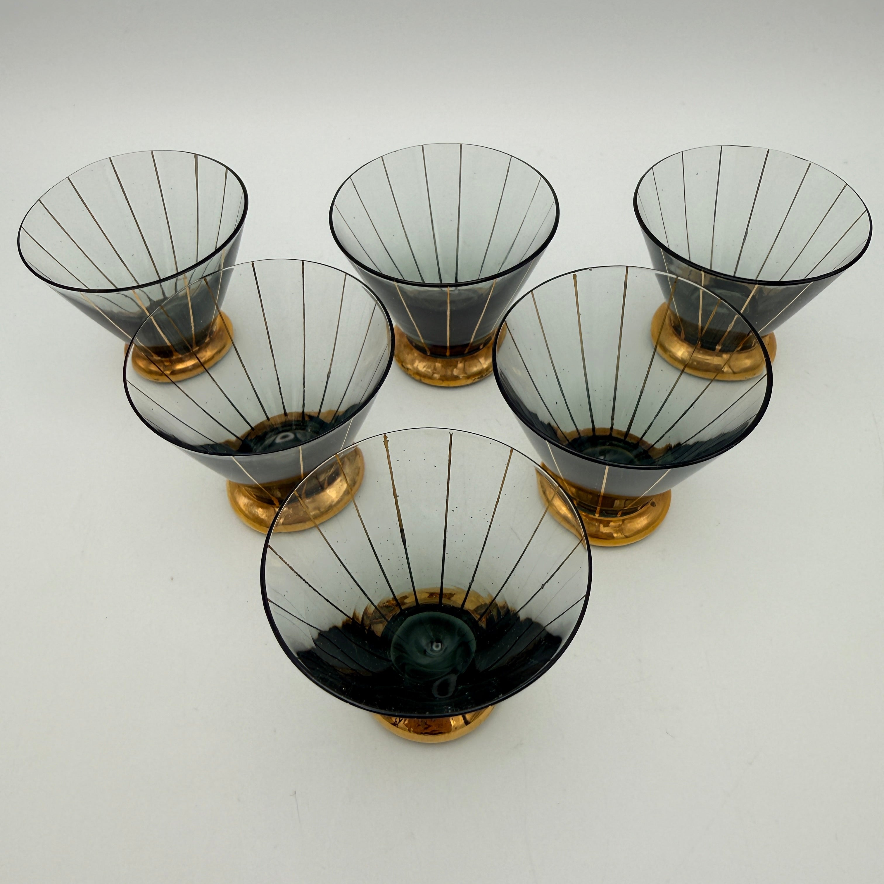 6x Mid Century Likoerglaeser Set Messing Staender Bambus I Vintage 1950er Showroom Ansbach