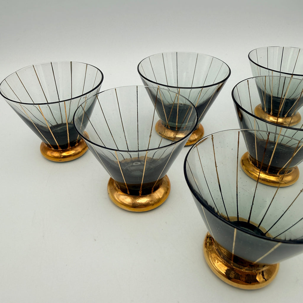 6x Mid Century Likoerglaeser Set Messing Staender Bambus I Vintage 1950er Showroom Ansbach