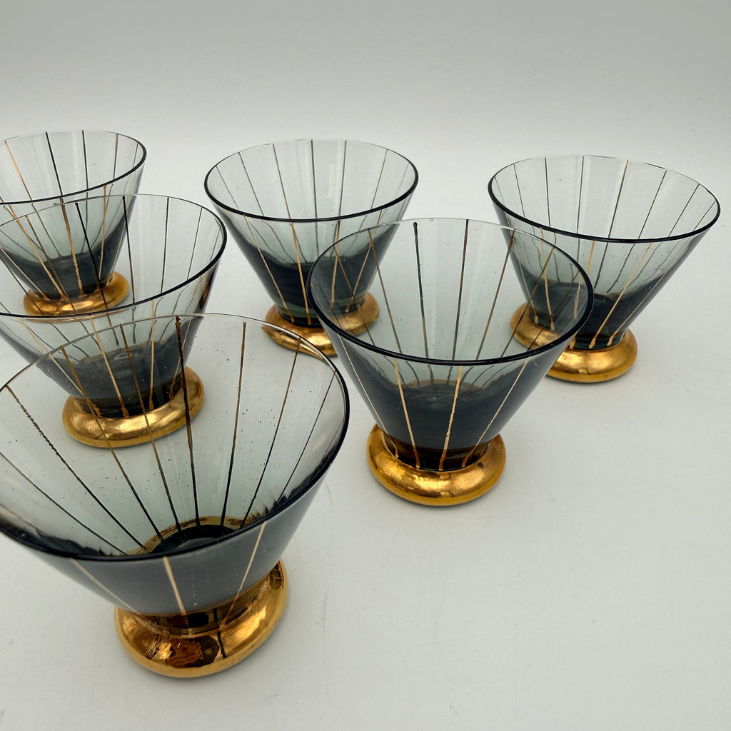 6x Mid Century Likoerglaeser Set Messing Staender Bambus I Vintage 1950er Showroom Ansbach