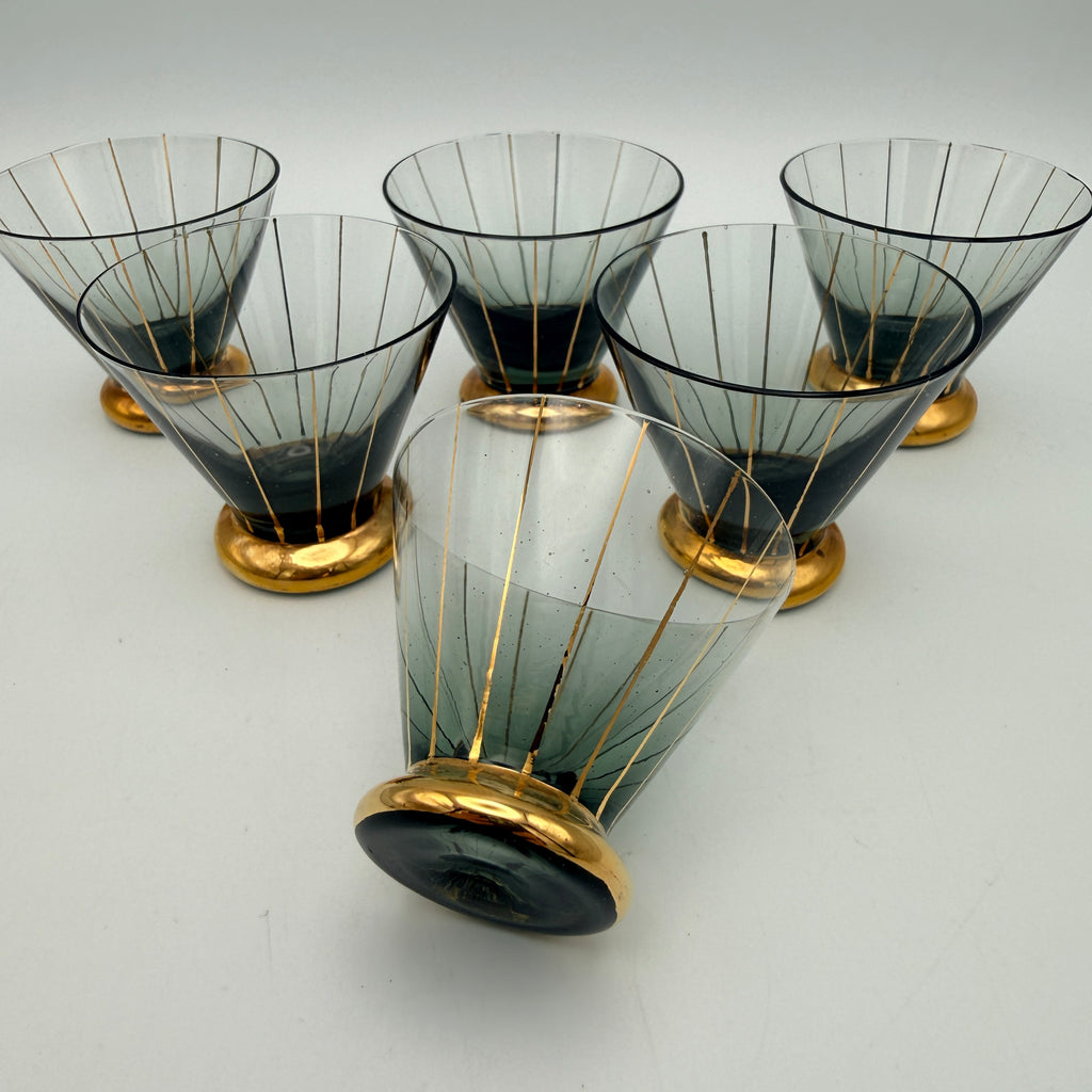 6x Mid Century Likoerglaeser Set Messing Staender Bambus I Vintage 1950er Showroom Ansbach