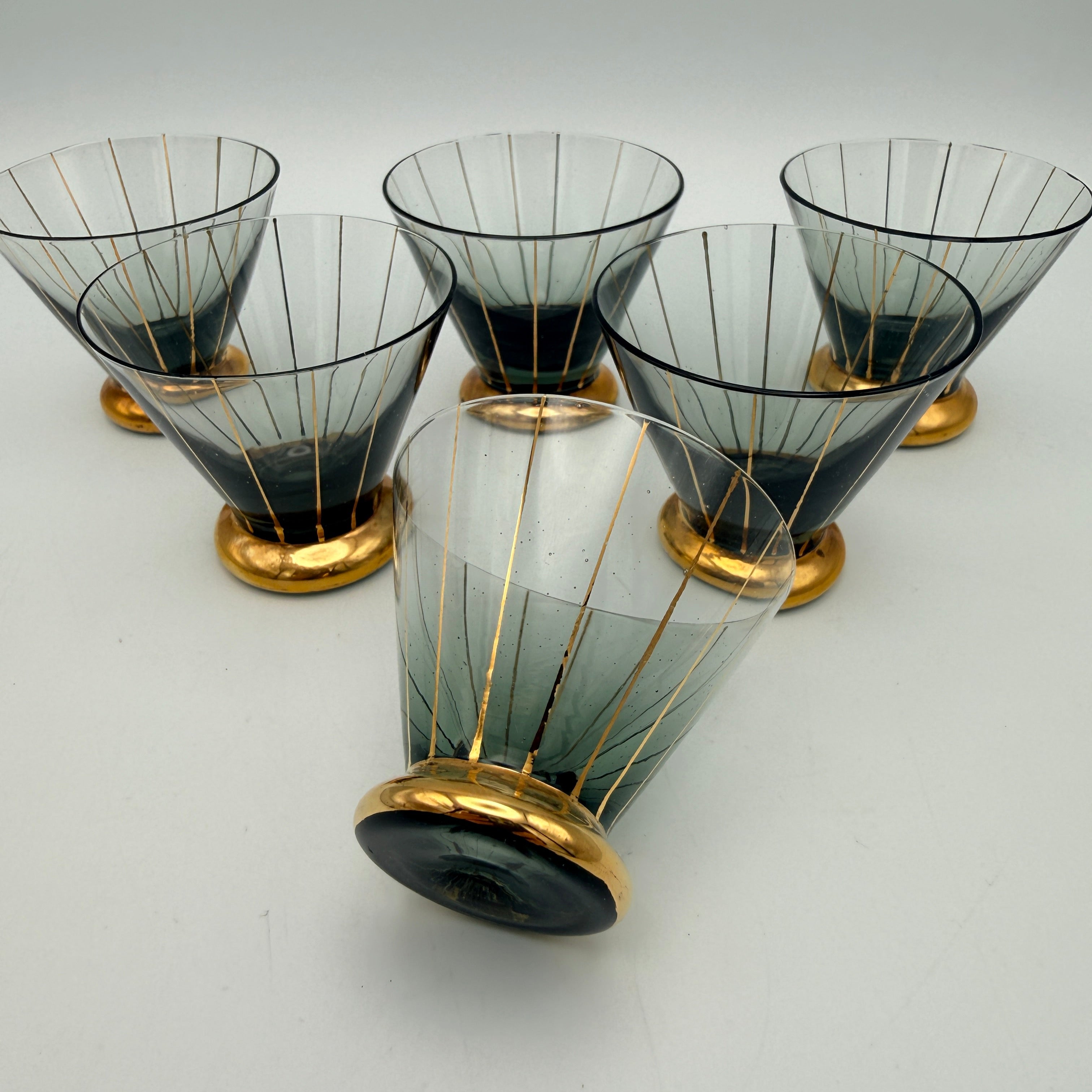 6x Mid Century Likoerglaeser Set Messing Staender Bambus I Vintage 1950er Showroom Ansbach