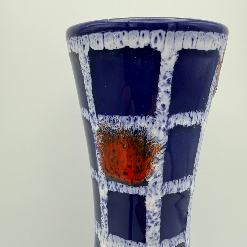 Ilkra Edelkeramik Vase 1035/25 Blau Rot Gitter Fat Lava Vintage 1960er Ilkra Edelkeramik