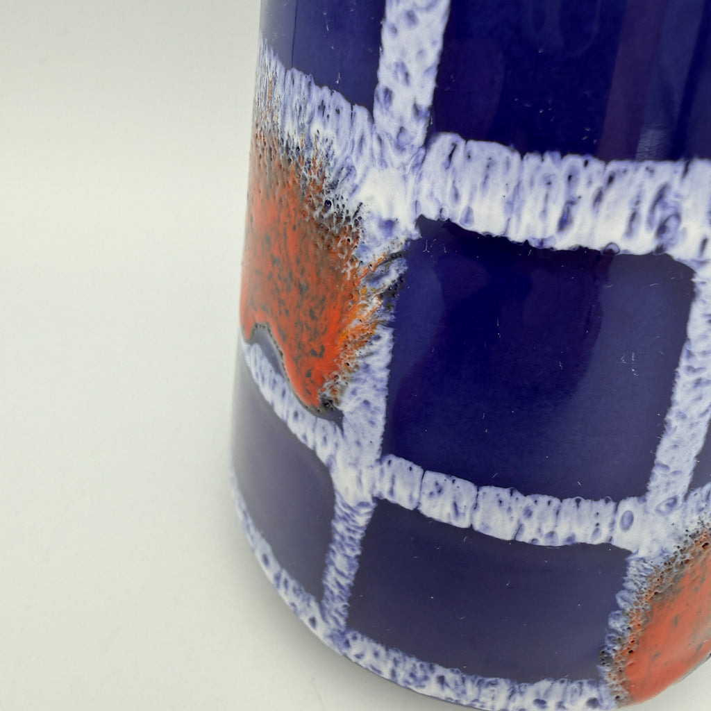 Ilkra Edelkeramik Vase 1035/25 Blau Rot Gitter Fat Lava Vintage 1960er Ilkra Edelkeramik