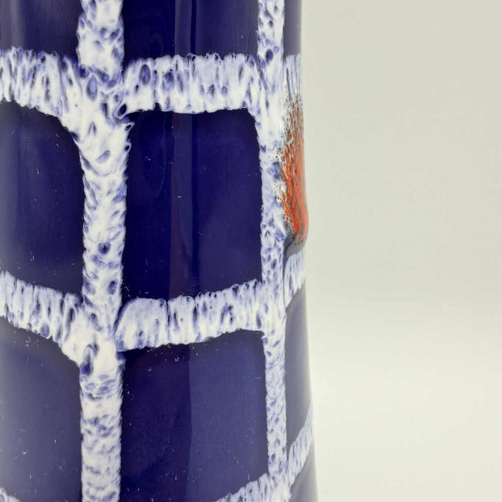 Ilkra Edelkeramik Vase 1035/25 Blau Rot Gitter Fat Lava Vintage 1960er Ilkra Edelkeramik