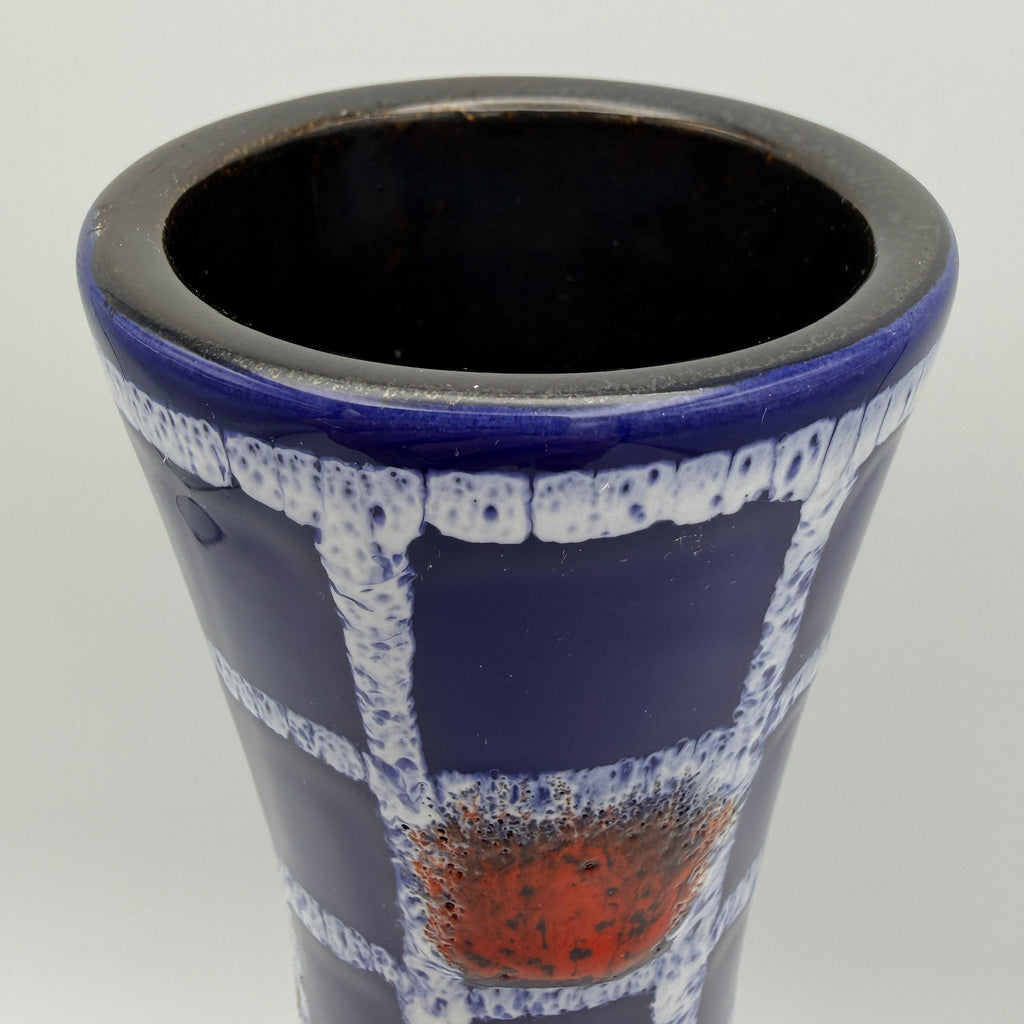 Ilkra Edelkeramik Vase 1035/25 Blau Rot Gitter Fat Lava Vintage 1960er Ilkra Edelkeramik