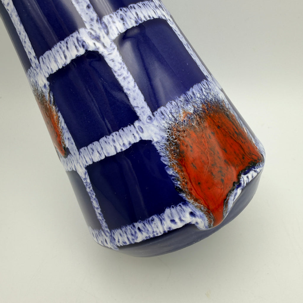 Ilkra Edelkeramik Vase 1035/25 Blau Rot Gitter Fat Lava Vintage 1960er Ilkra Edelkeramik