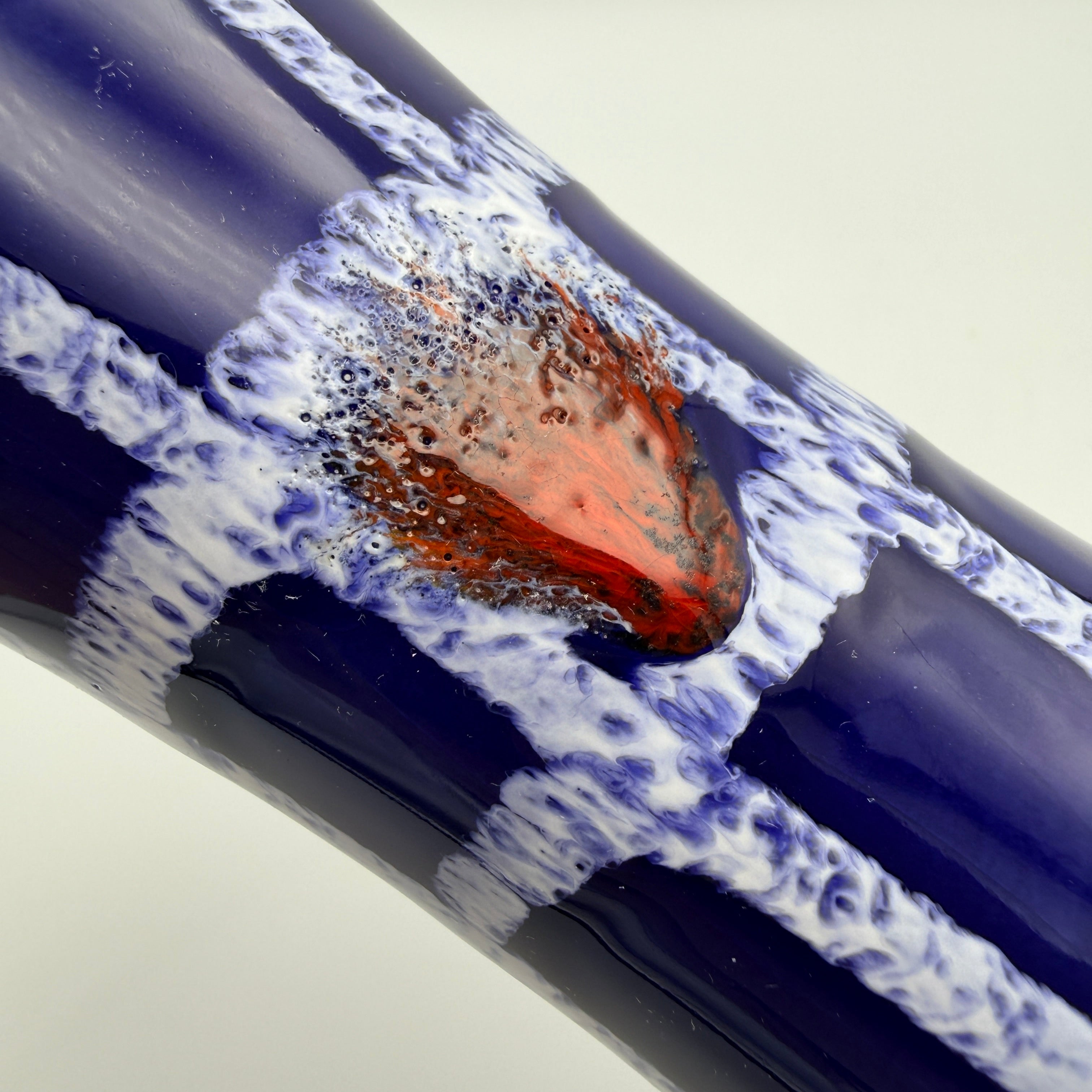 Ilkra Edelkeramik Vase 1035/25 Blau Rot Gitter Fat Lava Vintage 1960er Ilkra Edelkeramik